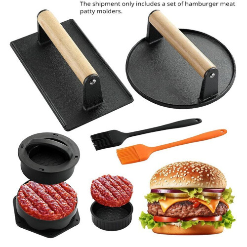 Press Kit, 3 in 1 Hamburger Press Patty Maker, Cast Iron Burger Press, for Grill, Griddle, Kitchen 1