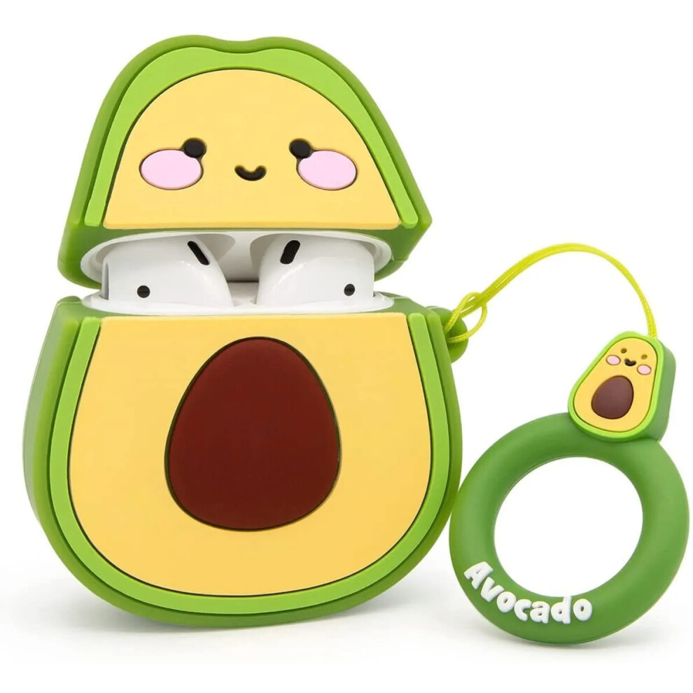 Shockproof Charging Case Cover For Airpods, Cute Avocado 3D Cartoon Fruit Design With Finger Ring Strap, Keychain Airpods Case Made From Soft Silicone 9416038584695
