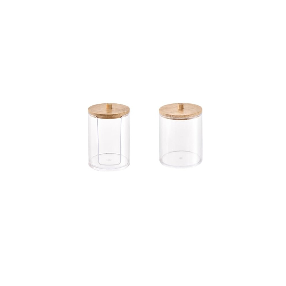 2 in 1 Cotton Pad Dispenser and Swab Holder with Natural Bamboo Lids, Clear Acrylic Bathroom Organizer