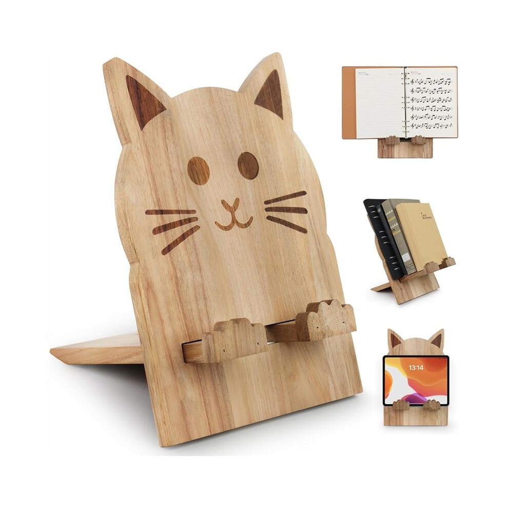 Wood Cookbook Stand For Kitchen Counter Cat Shaped Recipe Holder Book Shelf Support Music Rest 6132964789241