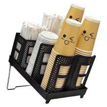 Kaffeebecherhalter-Organizer, Unzerbrechlicher 2-in-1-Pappbecher- und Deckelhalter mit Strohhalm-Organizer, Verstellbarer Pappbecherhalter