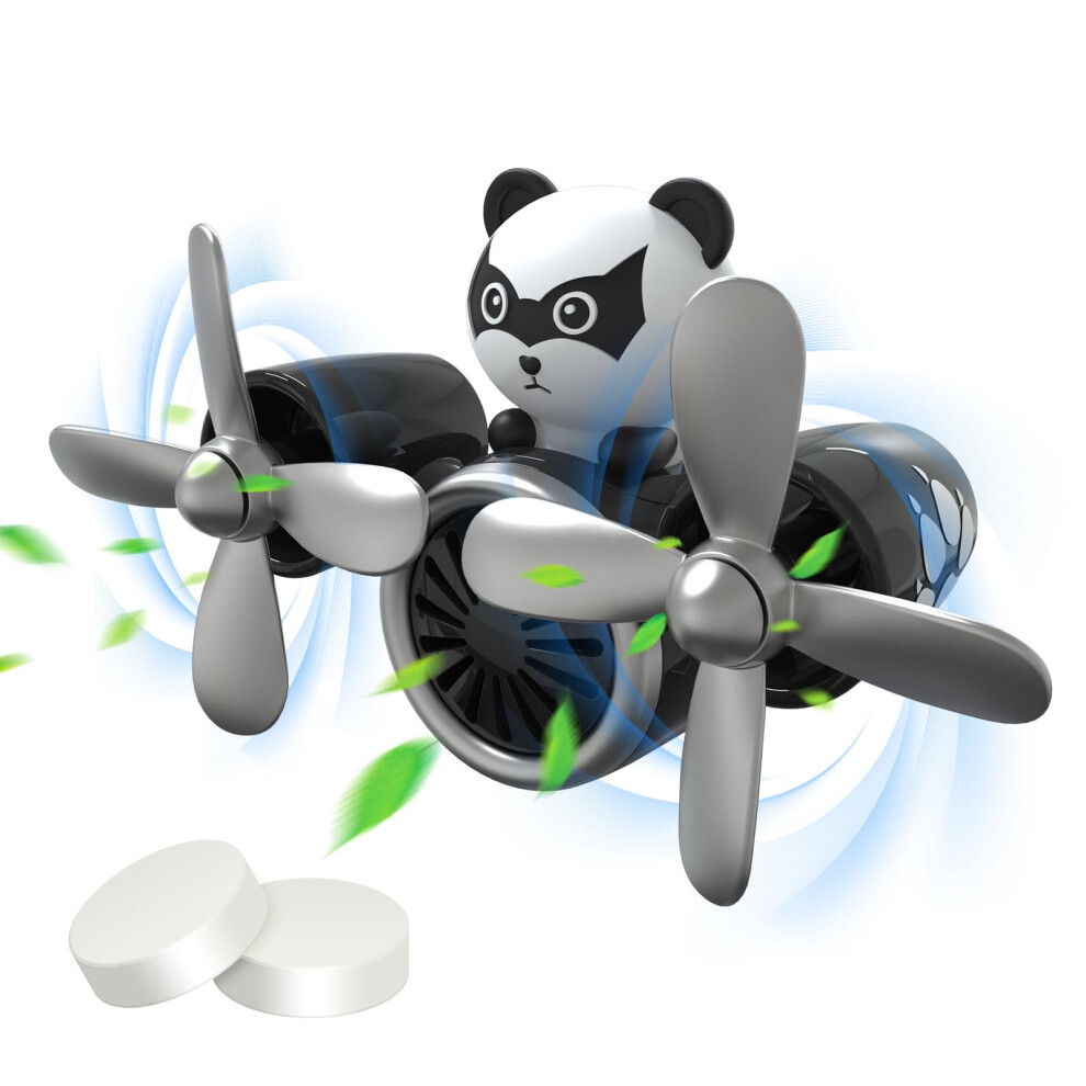 Car Vent Clip Air Freshener With Dual Rotating Propellers, Cute Panda Pilot Design, Longlasting Scent 9426802844528