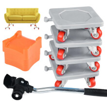 Furniture Lifter Tool Set 1102 Lbs Load Capacity 360 Degree Rotatable Wheels Moving Dolly Carbon Steel Lever