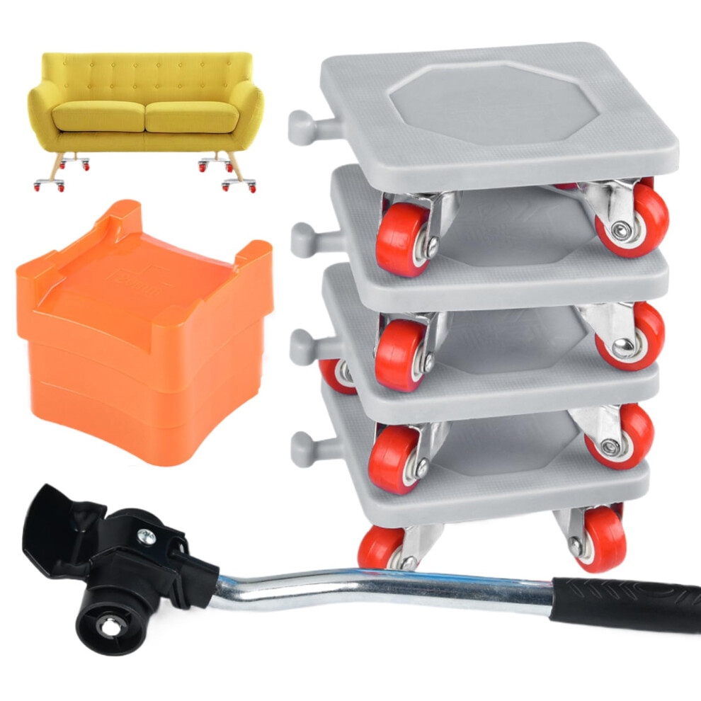 Furniture Lifter Tool Set 1102 Lbs Load Capacity 360 Degree Rotatable Wheels Moving Dolly Carbon Steel Lever 9001264006839