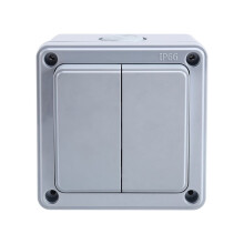 IP66 Außenwandschalter, 16 A, Wetterfest, Druckknopf - 2-Fach, Elektrisch, für Garten/Terrasse/Außenbereich