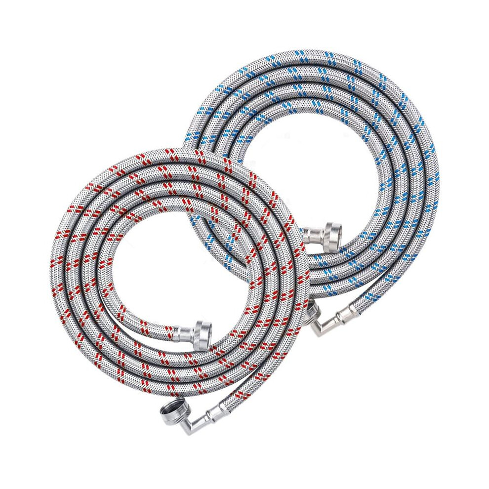 Exogio 4Ft Washing Machine Hoses Set, 2 Pack Core Braided Stainless Steel Burst-Proof Washer Hoses With 90 Degree Elbow