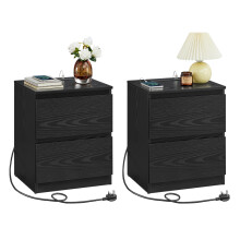 Set of 2 Nightstands with Charging Station, Bedside Tables with Drawers, Side End Tables, for Bedroom, Black
