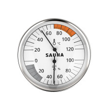 An der Wand montierte Sauna-Thermometer und Hygrometer.
