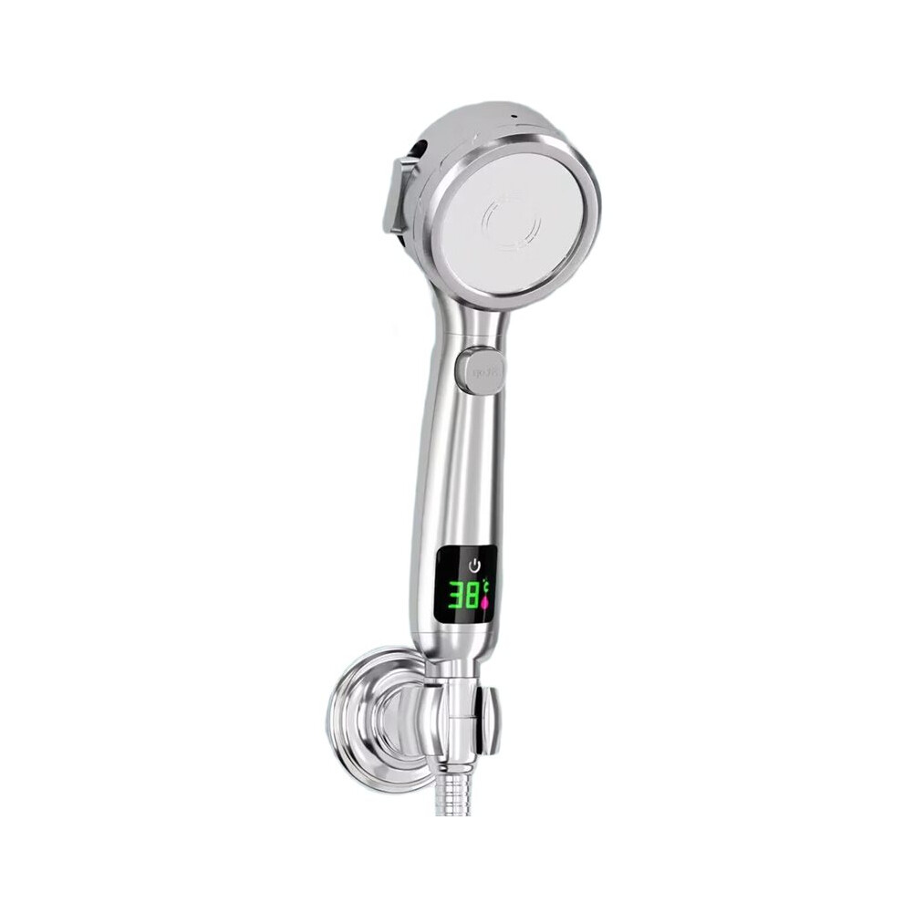 High Pressure Handheld Bathroom Shower Head Water Saving Showerhead Adjustable Gush Digital Temperature Display Silver 6132623583654