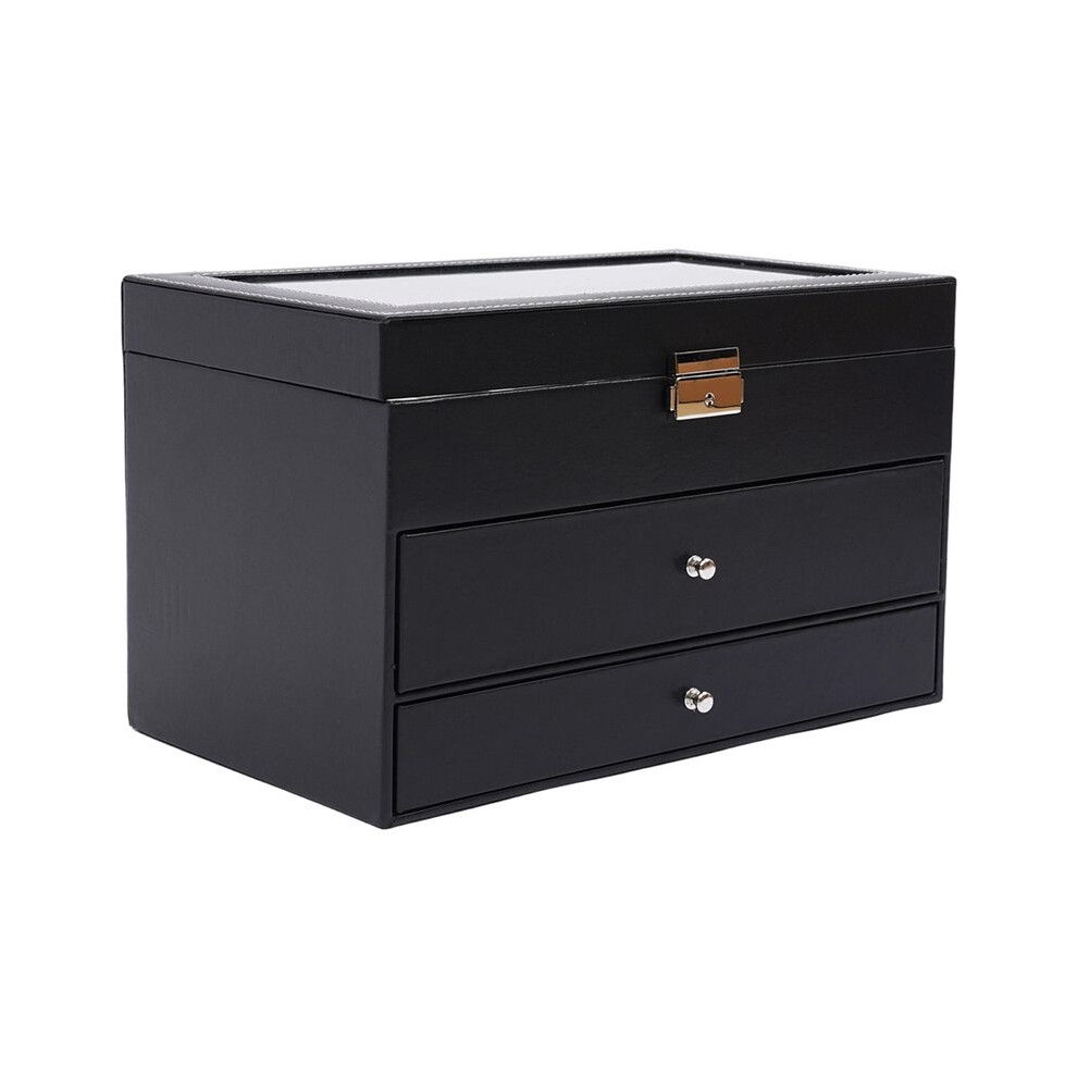 Watch And Eyeglasses&Sunglasses Box 3 Layer Leather With Jewelry Display Drawer Metal Buckle Case Organizer Black 6134218560484