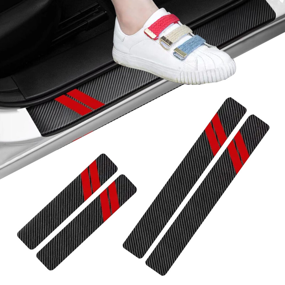 4Pcs Universal Carbon Fiber Car Door Sill Protector Stickers, Antiscratch And Waterproof Guards, Red 9426802844658