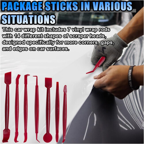 7PCS Car Wrap and Window Tint Tool Kit, Micro Squeegee Set for Vinyl, Precision Edge Finishing (Red) 1