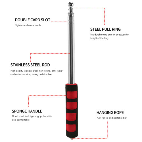 Extendable 2M Portable Telescopic Handheld Flag Pole Tool for Flags windsock 2