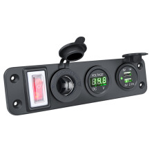 4 En 1 Nuevo VoltíMetro Digital + Toma de Corriente de 12 V + Adaptador de Cargador de AlimentacióN USB Dual Toma de Carga USB Marina Verde