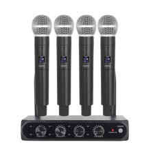 Professional Wireless Microphone System UHF 4 Channel Fixed Frequency Handheld Device for Stage, Home Parties, Churches