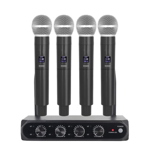 Professional Wireless Microphone System UHF 4 Channel Fixed Frequency Handheld Device for Stage, Home Parties, Churches
