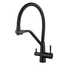 Black Brass Kitchen Faucet 3Way PullDown, DualHandle, Sink Water Filter, Swivel Spout Schwarz Finish