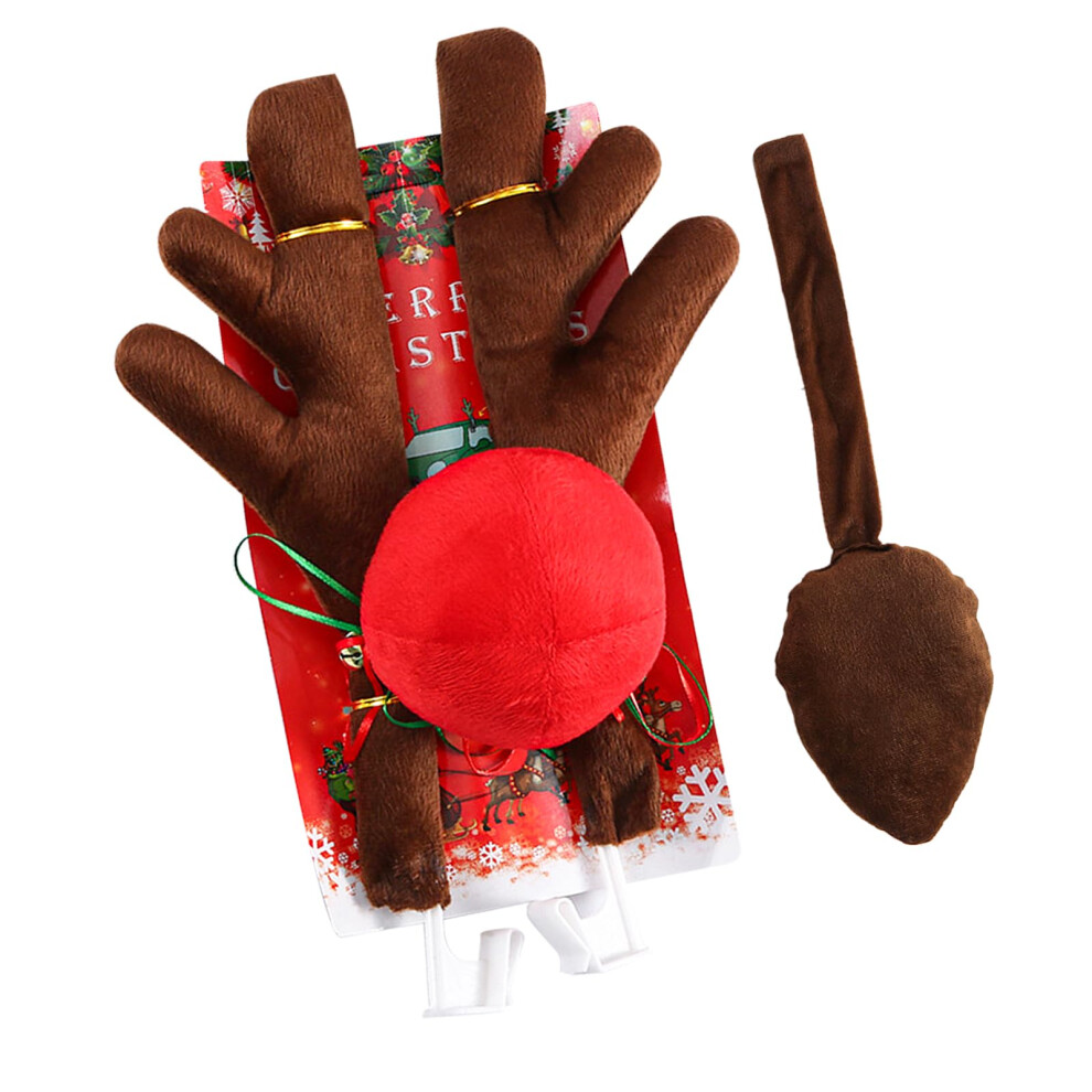 Reindeer Car Decoration Set With Antlers Nose And Tail, Christmas Auto Ornament Holiday Accessory 9426802845273