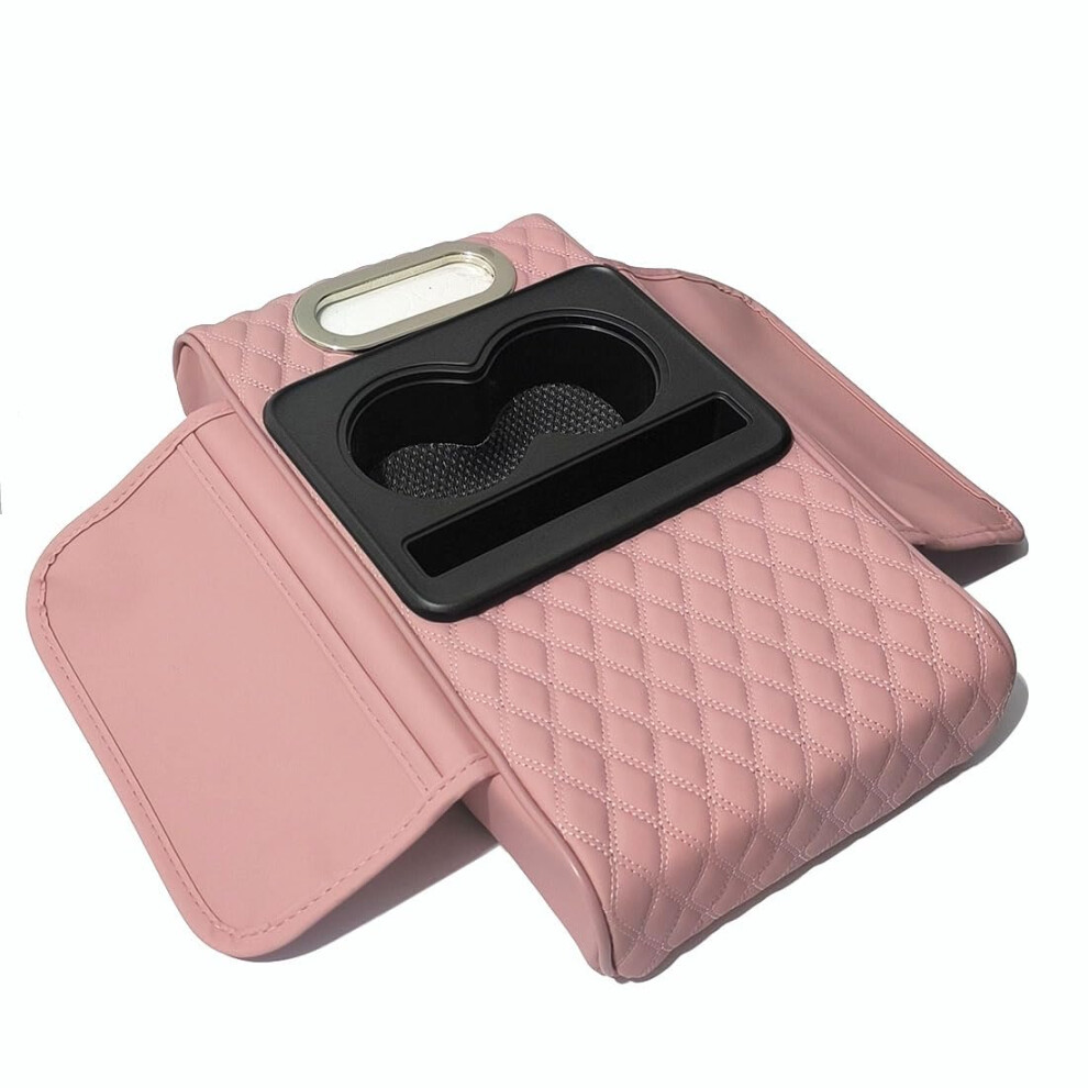 Car Armrest Cushion With 5In1 Storage, Leather Console Organizer With Cup Holder For Sedans Pink 9426802845501