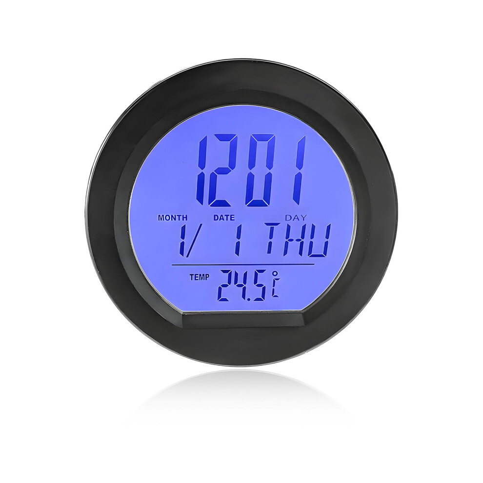 Car Digital Thermometer Clock With Large Lcd, Solar And Battery Powered Dashboard Clock, Backlight Blue 9001264009151