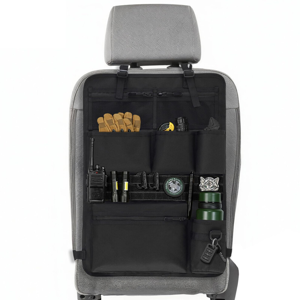 Tactical Molle Car Seat Organizer With Multiple Compartments, Cup Holder, Waterresistant Nylon For Suv Truck 9001264008901