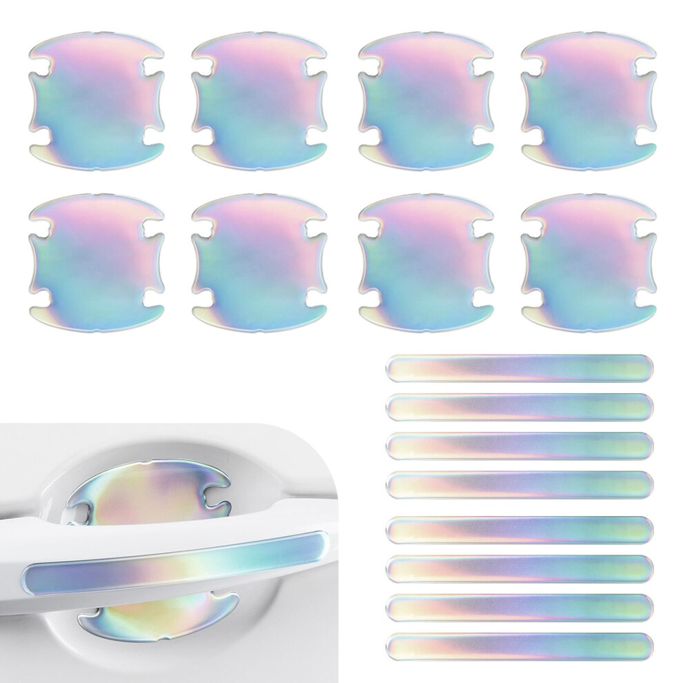 Car Door Handle Protector And Bowl Sticker, Waterproof Antiscratch Carbon Fiber, Universal 16Pcs Multicolored 9426802845822