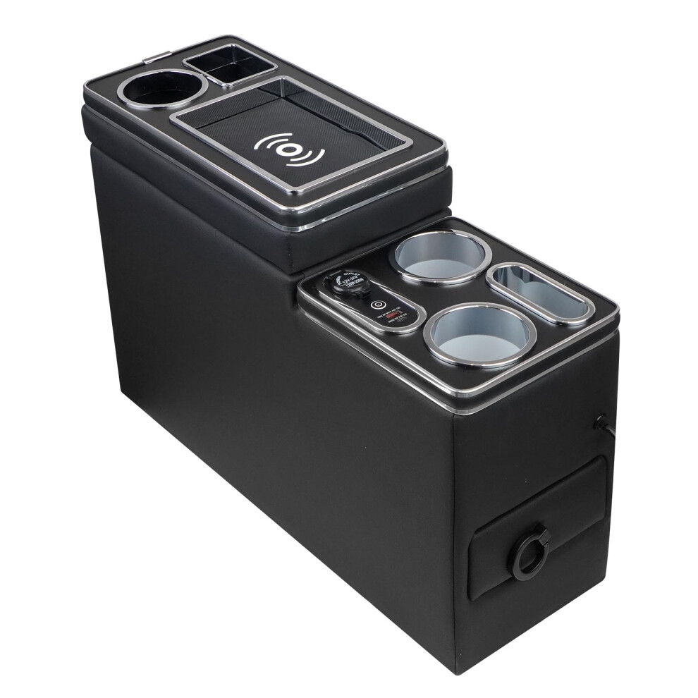 Car Center Console Organizer With Wireless Fast Charging, Led And Cup Holders For Minivan Suv Light 9001264010089