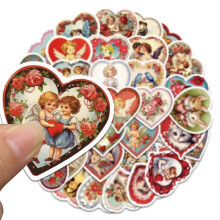 50 Retro European and American Heart Stickers, Nostalgic Artistic Handbook, Computer Water Bottle DIY, Mobile Phone Back Card Waterproof Sti