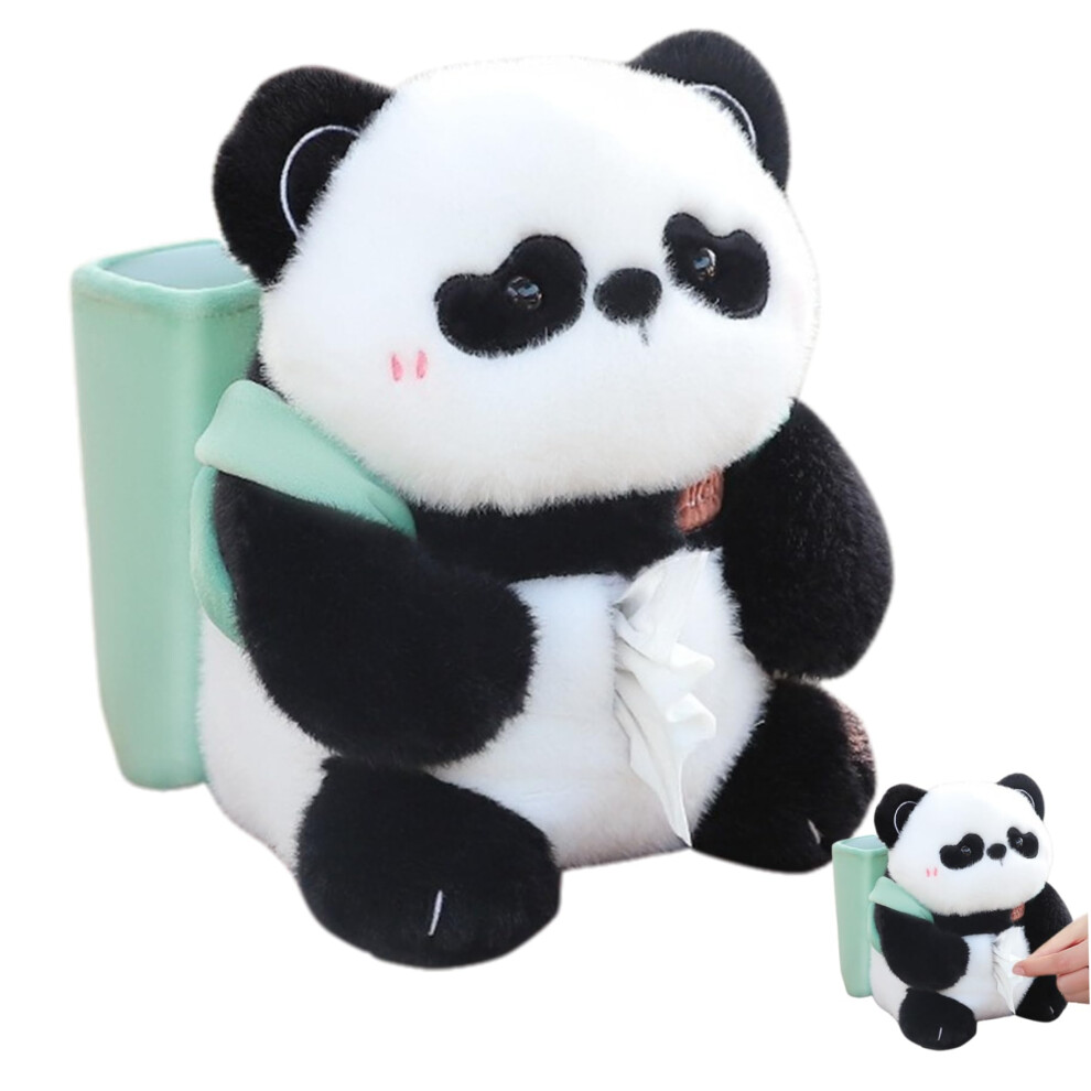 Fluffy Panda Car Tissue Box Holder And Trash Can, Plush 2 In 1 Organizer For Center Console 9426802846317
