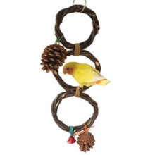 Straw Bird Swing Stand for Parrots Chewing Toy Hanging Playground Cage Accessories, Net Stairs for Toys (3-Rings)