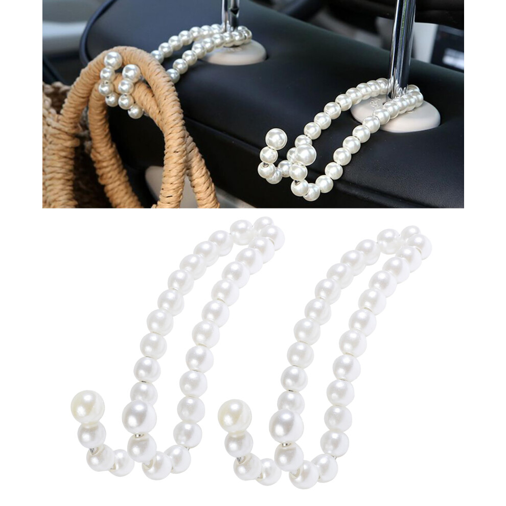2Pcs Pearl Car Purse Hook And Headrest Hanger Organizer For Bags And Purses, Easy Install 9426802845747