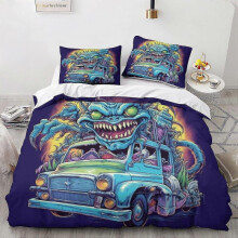3D Printed Vintage Car Monsters Duvet Cover with Pillowcases Cartoon Bedding Set Soft Microfiber Quilt Cover Set Double