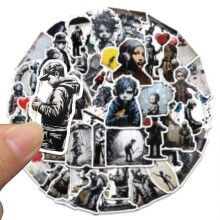 50 Street Artist Banksy Style Graffiti Stickers: Scooter, Guitar, Suitcase, Cartoon Stickers