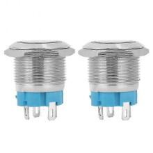 2pcs 19mm Blue LED Momentary Push Button Switch Flat Head 4Pin IP65 Waterproof 12~24VDC