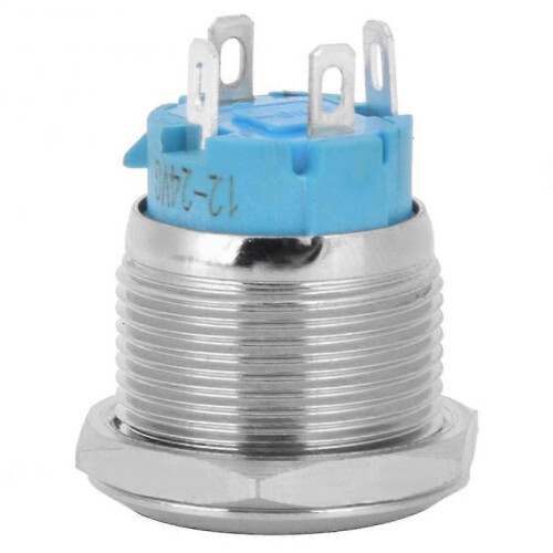 2pcs 19mm Blue LED Momentary Push Button Switch Flat Head 4Pin IP65 Waterproof 12~24VDC 1