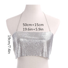 Slabhra Coirp Muineál Halter do Mhná, Slabhra Inchoigeartaithe Aoil Lonrach le Seodra Criostail Rhinestone, Barr Umair Gan Dhroim, Éadaí Féile,