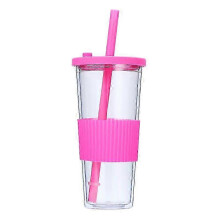 24 oz. Clear Cooler with Straw, Colorful Reusable Water Bottle - Suitable for Brand