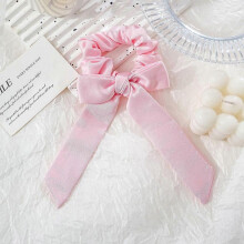 (Pink ribbon hair tie) Women's long ribbon hair tie, super elegant and high-end satin ribbon hair tie, hair rope, hair accessory