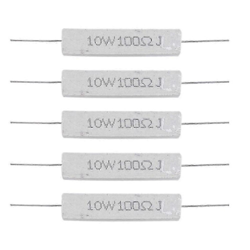 5 Pcs 10W 100 Ohm 5% Axial Wirewound Cement Resistors