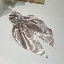 (Khaki) Ribbon scrunchie solid color high-end women's ponytail hair tie elastic hair band hair accessory