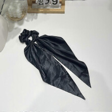 (black) Ribbon scrunchie solid color high-end women's ponytail hair tie elastic hair band hair accessory