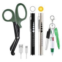 Nurse Tool Set, Rechargeable Pen Light with Two LED Light Sources and Pupillometer, 6 Inch with Scissors and Highlighter