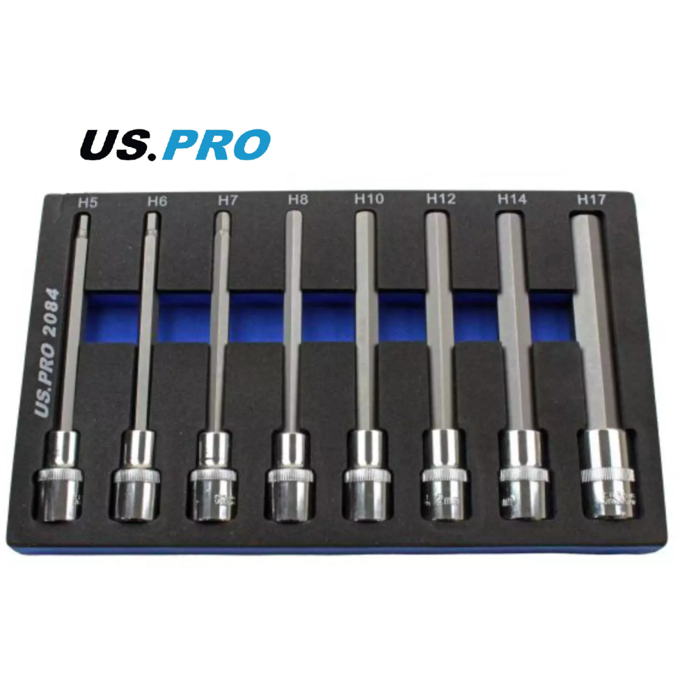US PRO 8pc 1/2Dr 140mm Long Hex Bits Sockets Key Set Allen 5 - 17mm