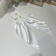(White) Ribbon scrunchie solid color high-end women's ponytail hair tie elastic hair band hair accessory