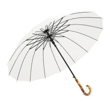 White Large Windproof Golf Umbrella with Bamboo Handle for Sun and Rain Protection