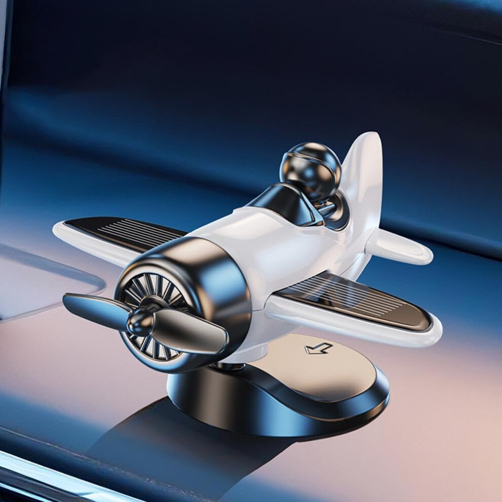 Car Dashboard Ornament Solar Powered Rotating Airplane With 360 Display And Nonslip Base White 9426802846256