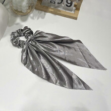 (Graphite) Ribbon scrunchie solid color high-end women's ponytail hair tie elastic hair band hair accessory