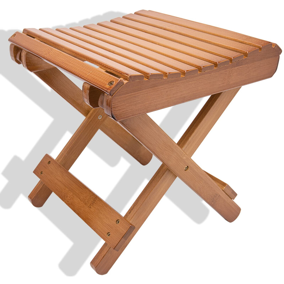 Folding Bamboo Shower Stool Waterproof Seat for Bathroom Spa Leg Shaving Foot Rest 12 Inch