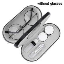 2 in 1 Portable Double Eyeglass Case and Contact Lens Holder with Mirror and Tweezers
