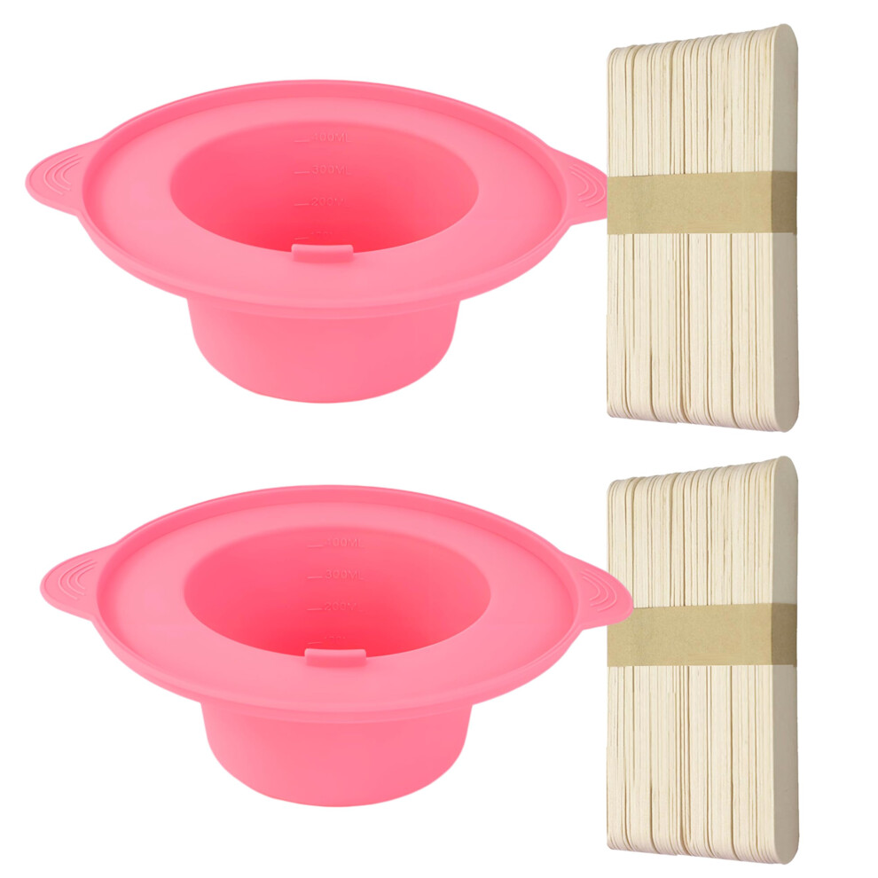 Pink 14Oz Reusable Silicone Wax Warmer Liner With 100 Waxing Sticks, Nonstick Wax Pot For Hair Removal (2Pcs )